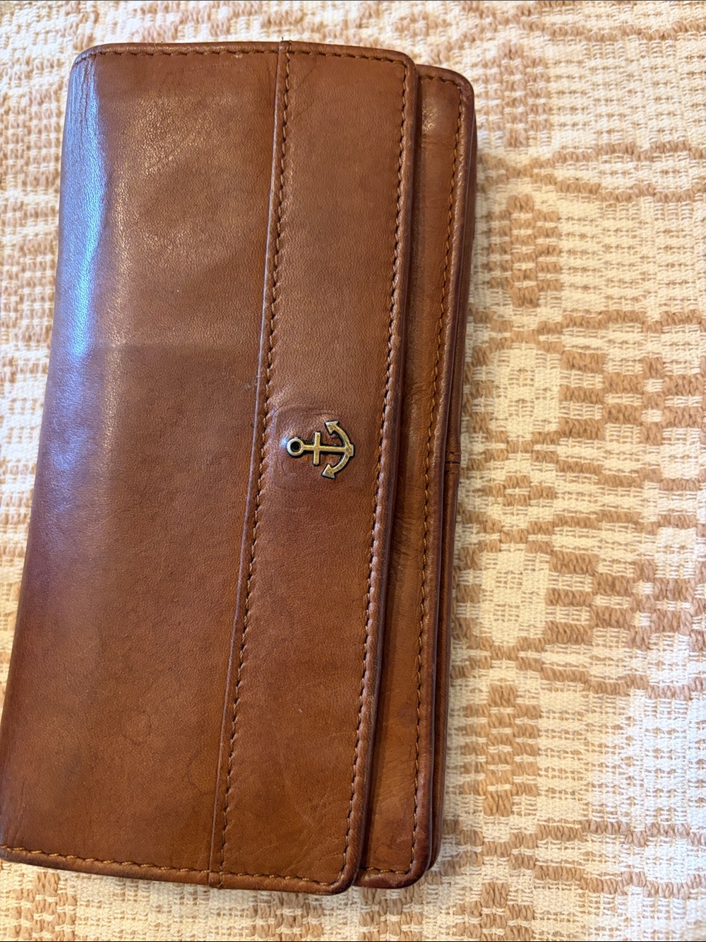 Harbour 2nd Cognac Genuine Leather Flap Bifold Long Wallet Anchor Logo